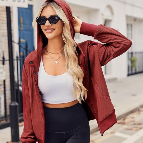 Women's autumn rustic red midweight base coat corduroy knit - Picture 2 of 3